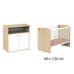 Chambre bébé duo Alice :  Lit bébé 60x120 cm Blanc, Commode 2 Portes Blanches 1 Niche                             de Sauthon