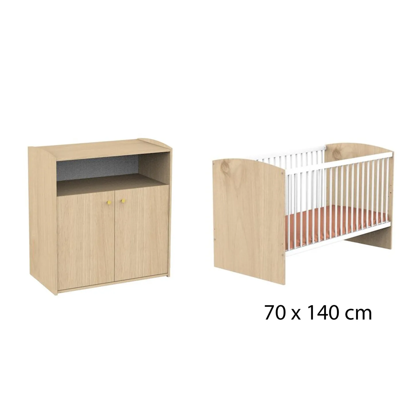 Chambre bébé duo Alice : Lit bébé 70x140 cm évolutif suave, Commode 2 Portes Bois 1 Niche de Sauthon