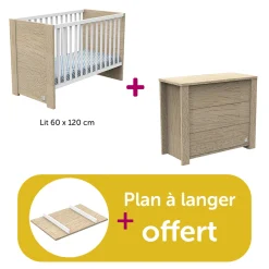 Chambre bébé duo Antonin : lit 60x120, commode, plan à langer offert                            de Sauthon