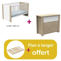 Chambre bébé duo Antonin: lit 120x60, commode, plan à langer offert                            de Sauthon
