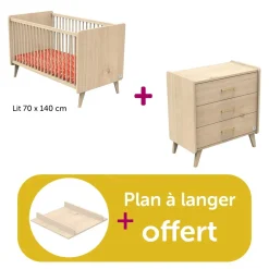 Chambre bébé duo  Arty : lit 140x70, commode, plan à langer offert                            de Sauthon