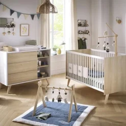 Chambre bébé duo kronos: Lit bébé 70x140 cm évolutif, Commode 3 Tiroirs 3 Niches de Sauthon