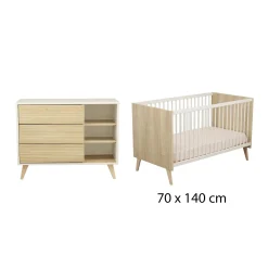 Chambre bébé duo kronos: Lit bébé 70x140 cm évolutif, Commode 3 Tiroirs 3 Niches                            de Sauthon