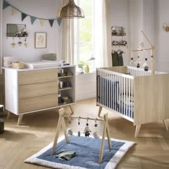 Chambre bébé duo kronos: Lit bébé 60x120 cm, Commode 3 Tiroirs 3 Niches de Sauthon