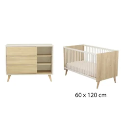 Chambre bébé duo kronos: Lit bébé 60x120 cm, Commode 3 Tiroirs 3 Niches                            de Sauthon