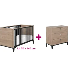 Chambre bébé duo Marcel Chêne Blond Et Noir : Lit 70x140, Commode 3 tiroirs de Galipette 3 avis