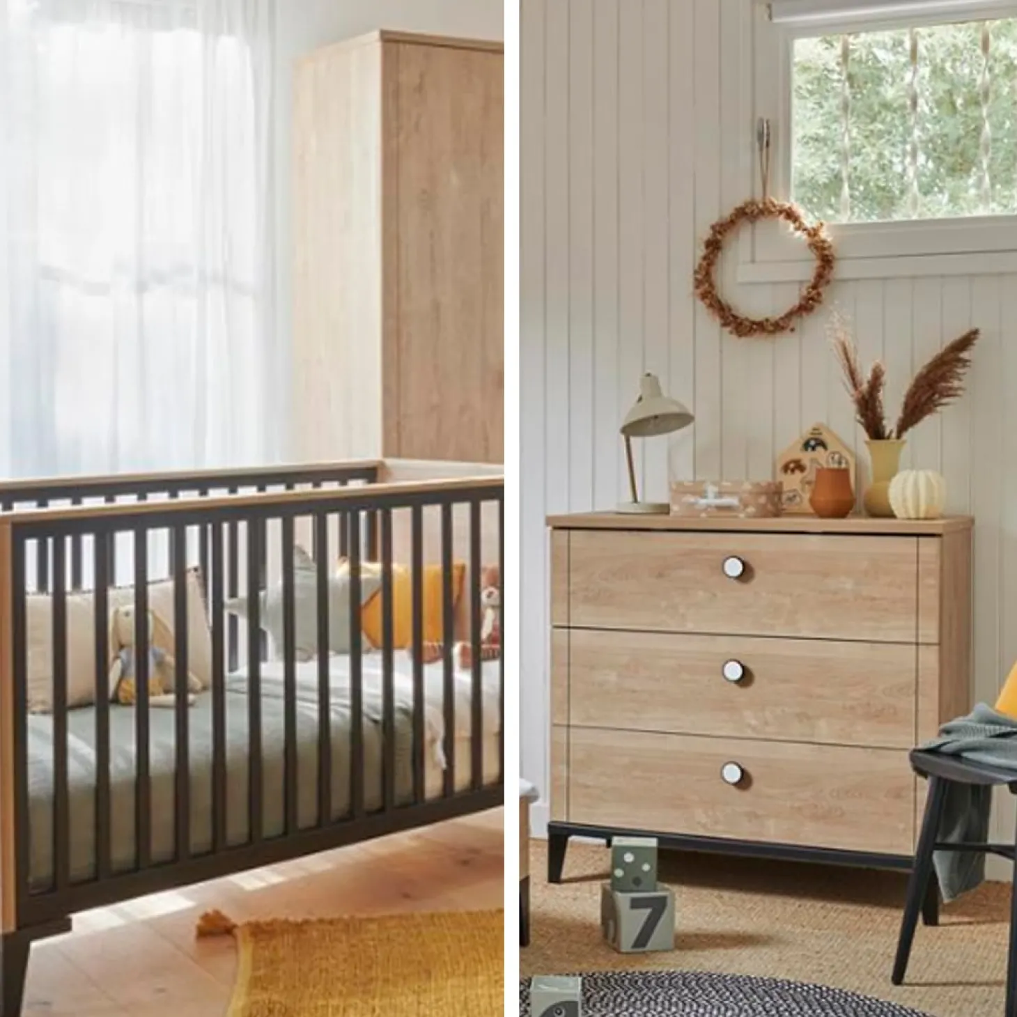 Chambre bébé duo Marcel Chêne Blond Et Noir : Lit 70x140, Commode 3 tiroirs de Galipette 3 avis