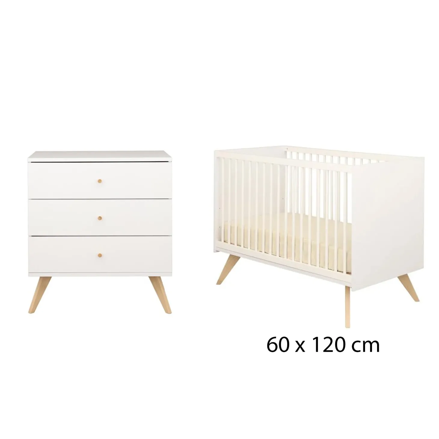Chambre bébé duo Nacréa : Lit bébé 60x120 cm, Commode 3 Tiroirs de Sauthon