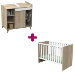 Chambre bébé duo Nova : lit 60x120, commode à langer évolutive                            de Sauthon