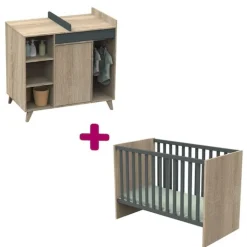 Chambre bébé duo Nova : lit 60x120, commode à langer évolutive                            de Sauthon