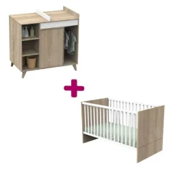 Chambre bébé duo Nova : lit 70x140, commode à langer évolutive                            de Sauthon