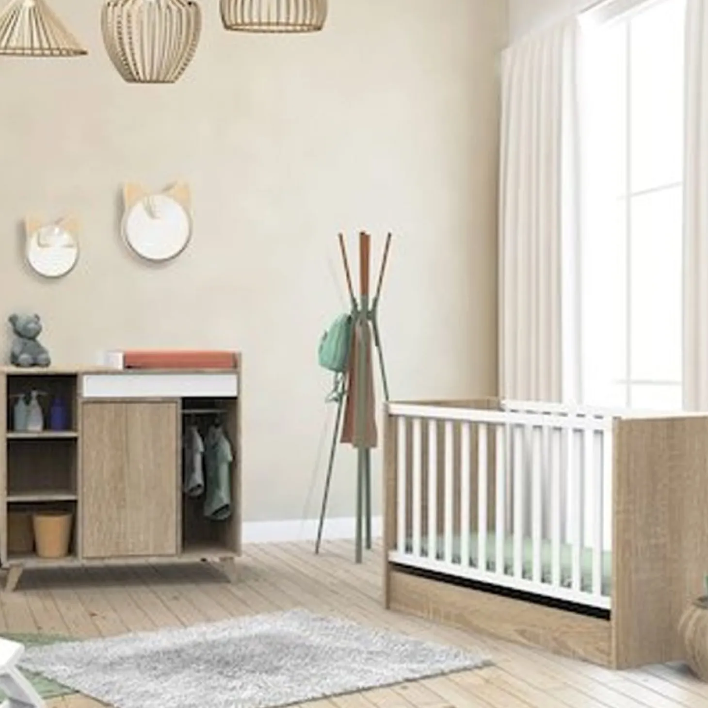 Chambre bébé duo Nova : lit 70x140, commode à langer évolutive de Sauthon