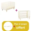 Chambre bébé duo  Paloma : Little Big Bed 140X70, Commode  3 Tiroirs 1 Porte, Dispositif A Langer Grand modèle  Blanc                             de Sauthon