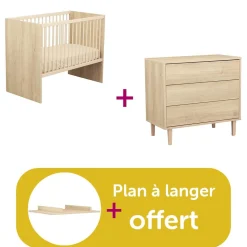 Chambre bébé duo Paloma : Lit 60x120, Commode 3 tiroirs, Plan à langer bois offert                             de Sauthon