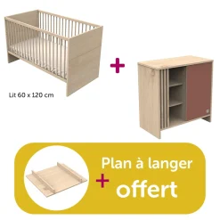 Chambre bébé duo Tokyo : lit 120x60 commode, plan offert                            de Sauthon
