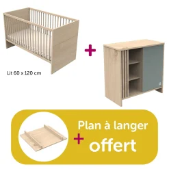 Chambre bébé duo Tokyo : lit 60x120 commode, plan offert                            de Sauthon