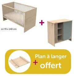 Chambre bébé duo Tokyo : lit 140x70 commode, plan offert                            de Sauthon