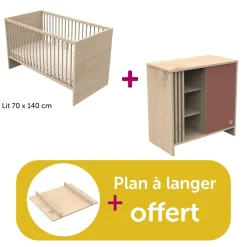 Chambre bébé duo Tokyo Tokyo  : lit 140x70 commode, plan offert                            de Sauthon