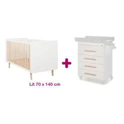 Chambre bébé duo Trevi : lit 70x140, commode à langer avec baignoire                            de Micuna