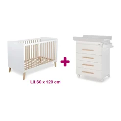Chambre bébé duo Trevi : lit 60x120, commode à langer avec baignoire                            de Micuna