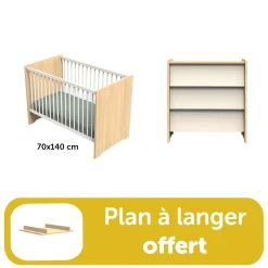 Chambre bébé duo Vanille: Lit 70x140, commode, plan à langer offert                            de Sauthon