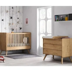 Chambre bébé Duo Vintage : Lit 70x140, commode Bois, plan à langer offert de Vox