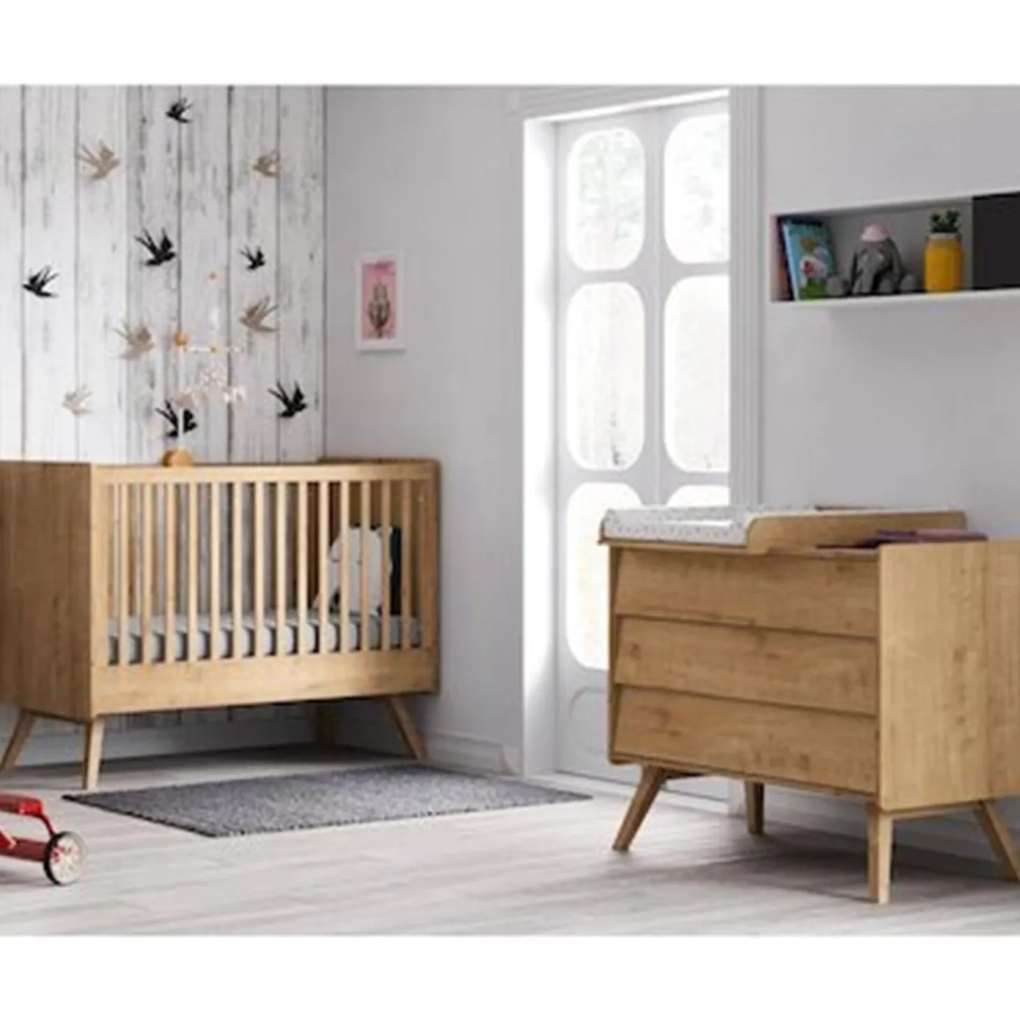 Chambre bébé Duo Vintage : Lit 60x120, commode Bois, plan à langer offert de Vox