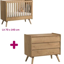 Chambre bébé duo Vintage : lit 70x140, commode                            de Vox