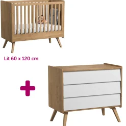 Chambre bébé duo Vintage : lit 60x120, commode                            de Vox