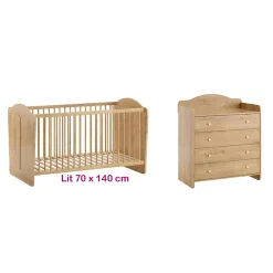 Chambre duo Megeve Beige : Lit bébé 70x140 cm évolutif, commode avec le plan à langer Megeve                            de Vox