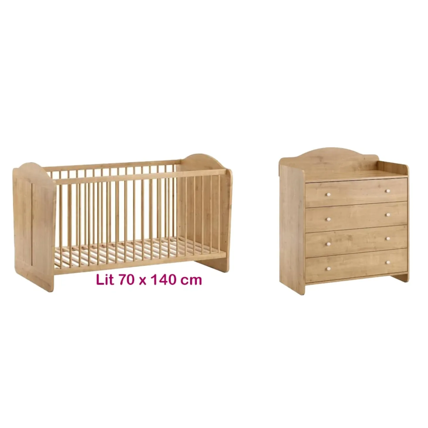 Chambre duo Megeve Beige : Lit bébé 70x140 cm évolutif, commode avec le plan à langer Megeve de Vox