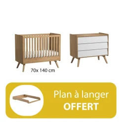 Chambre duo Vintage bois blanc lit 70x140 + plan offert                            de Vox