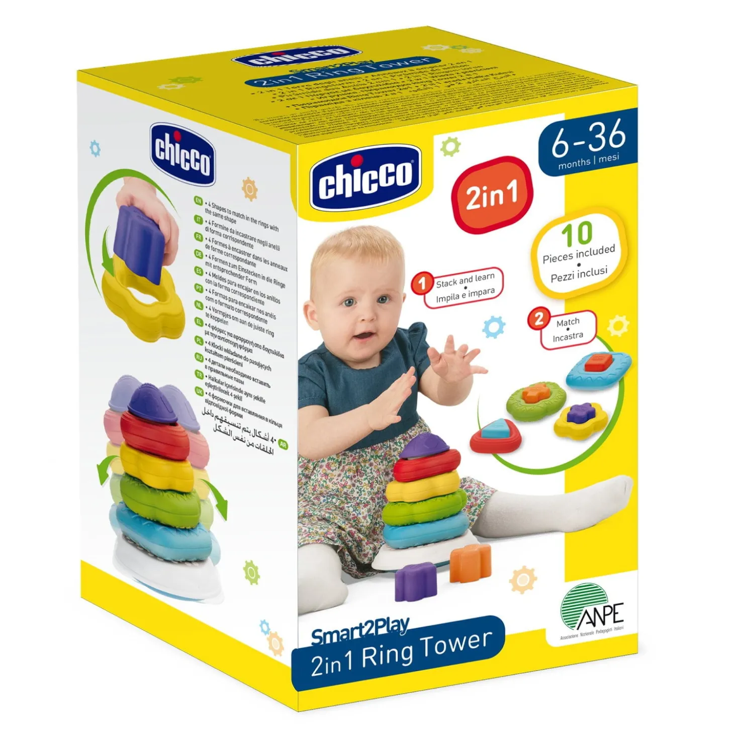 Chicco Anneaux à Empiler 2 en 1 S2 Multicolore