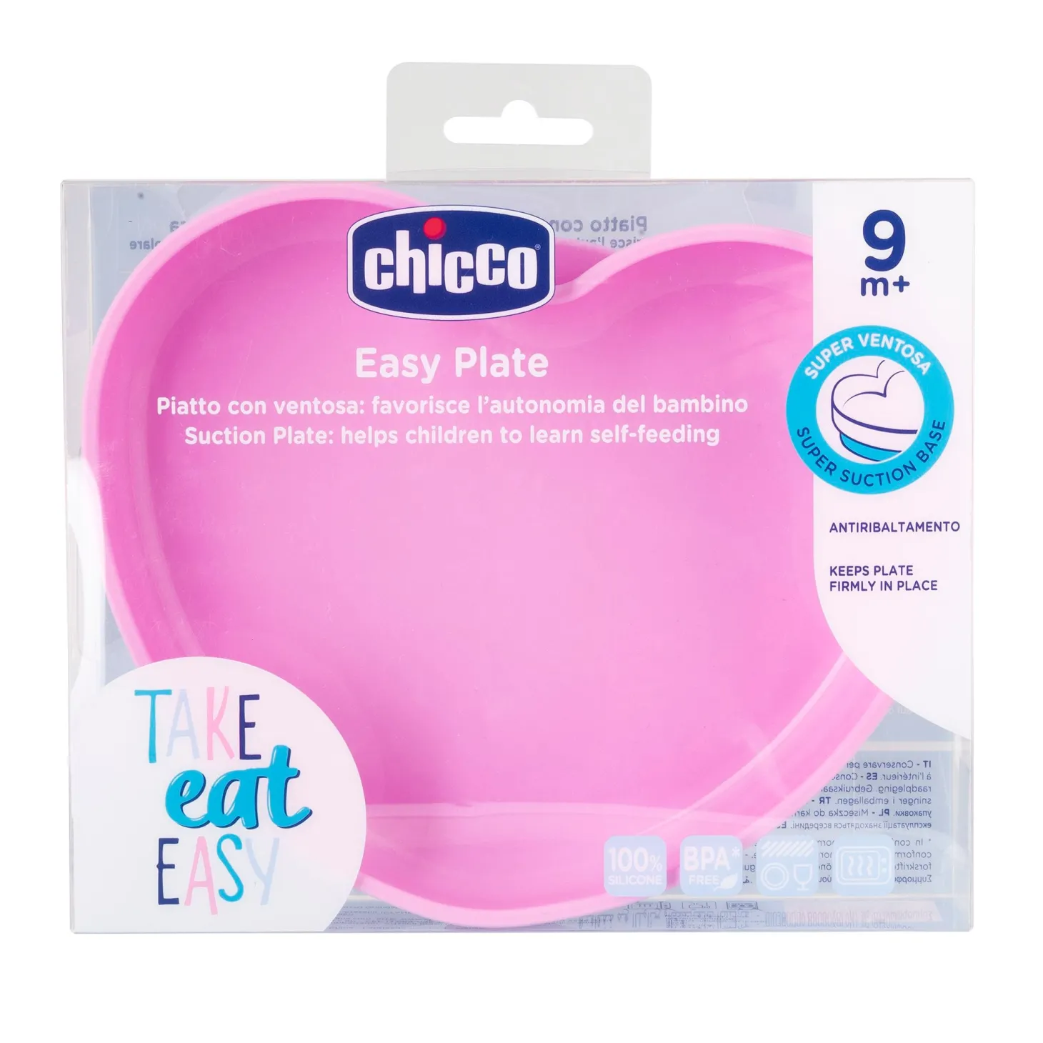 Chicco Assiette coeur en silicone avec ventouse rose