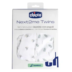 Chicco                    Set Draps Housse Bamboo Next2me Twins    Greenery