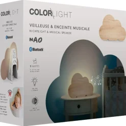 COLORLIGHT Veilleuse et Enceinte musicale en bois Nuage