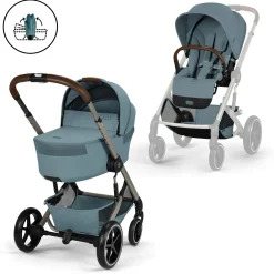 Cybex Duo Poussette Balios S Lux + Nacelle Pliable Châssis Taupe/Stormy Blue