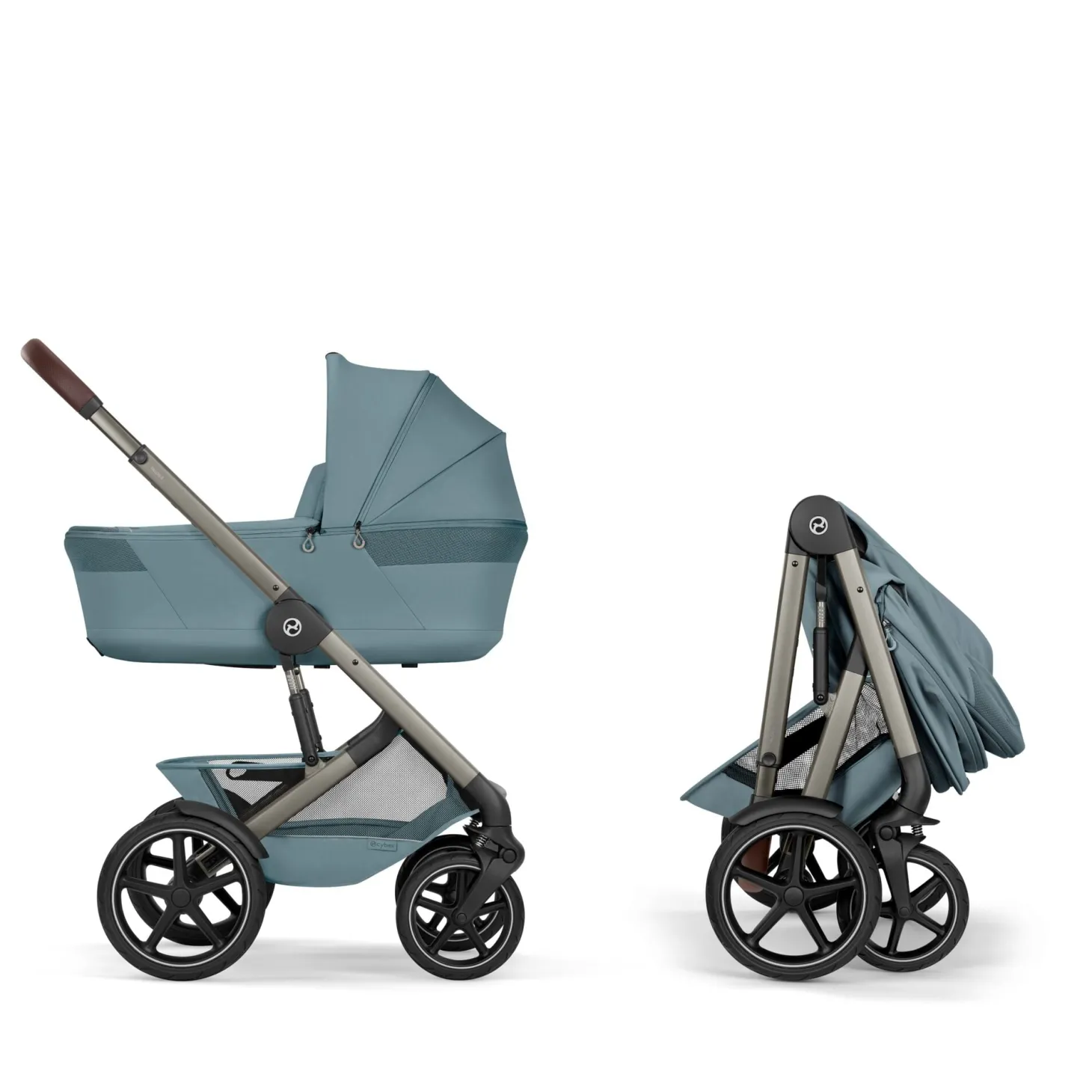 Cybex Duo poussette Talos S Lux + Nacelle pliable Châssis Taupe/Stormy Blue