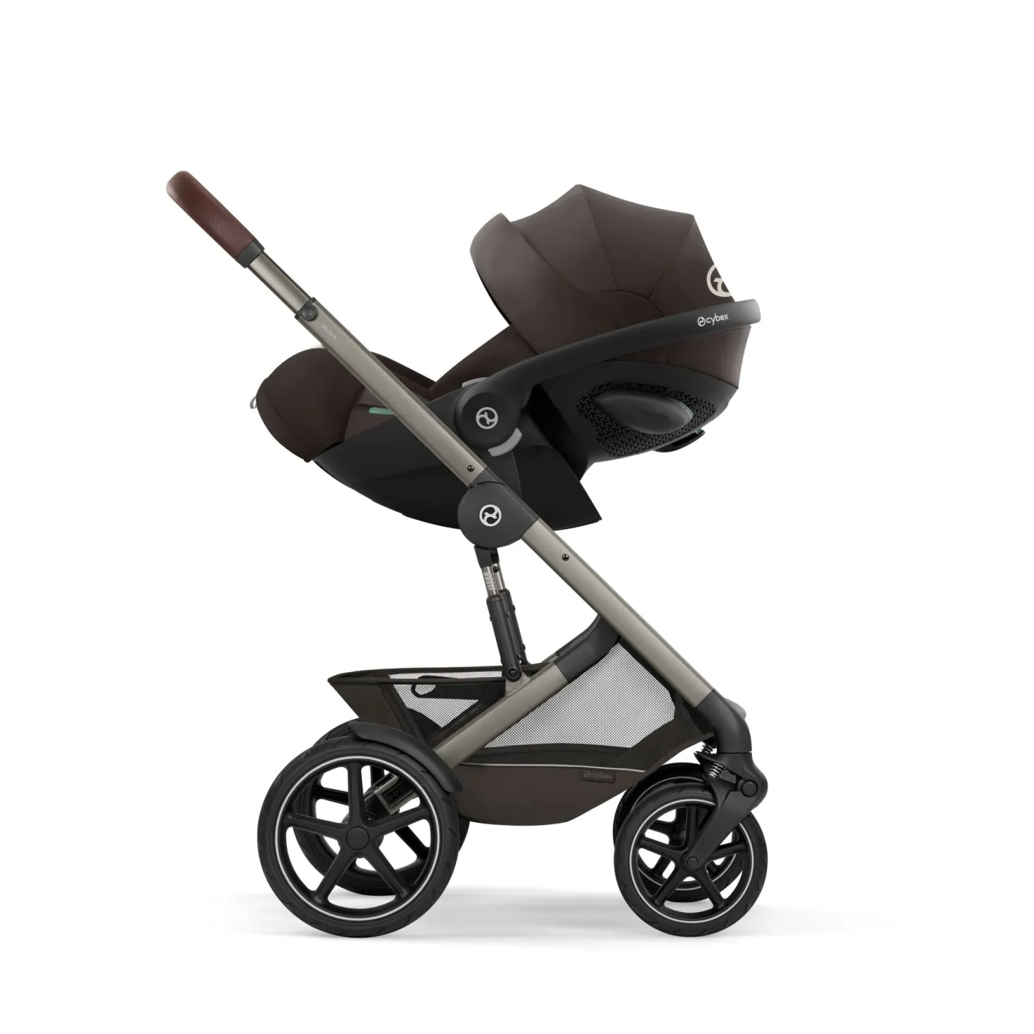 Cybex Duo poussette Talos S Lux + Nacelle pliable Châssis Taupe/Chocolate Brown