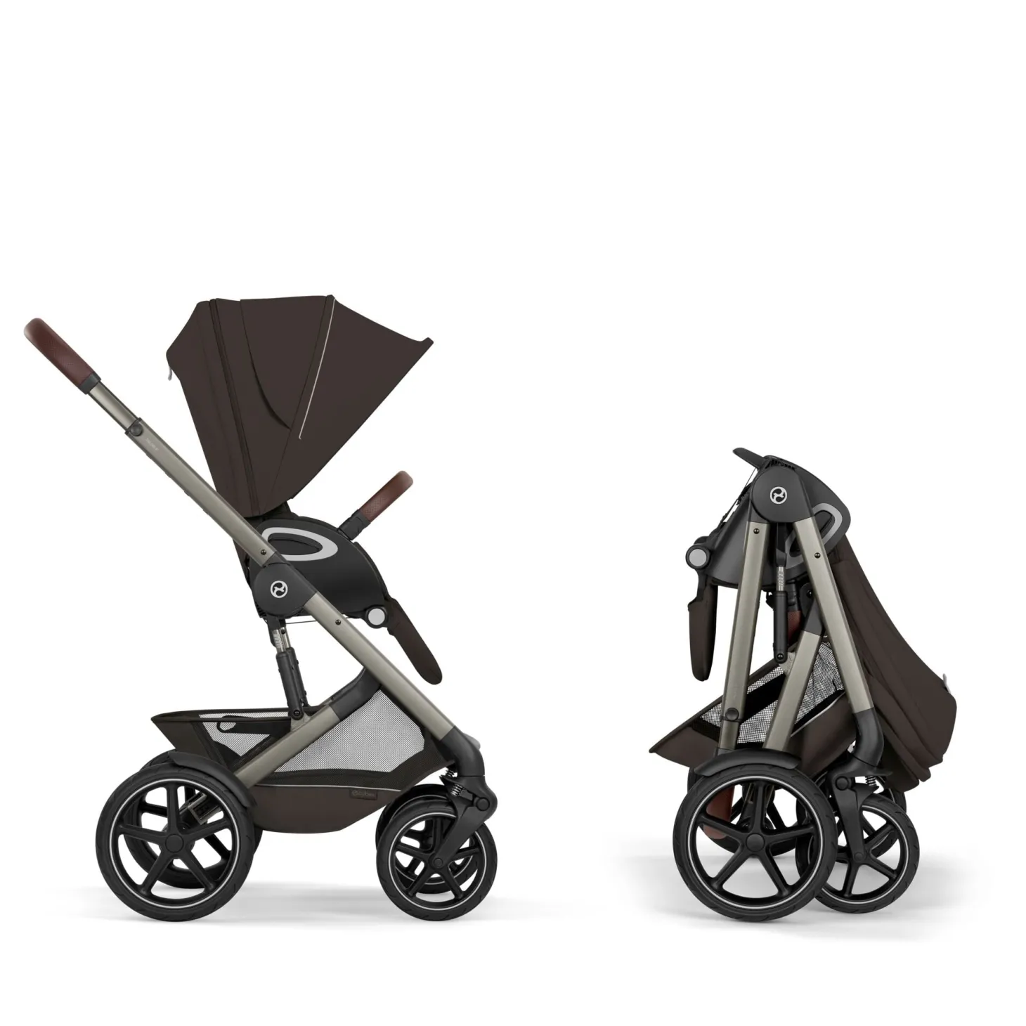 Cybex Duo poussette Talos S Lux + Nacelle pliable Châssis Taupe/Chocolate Brown