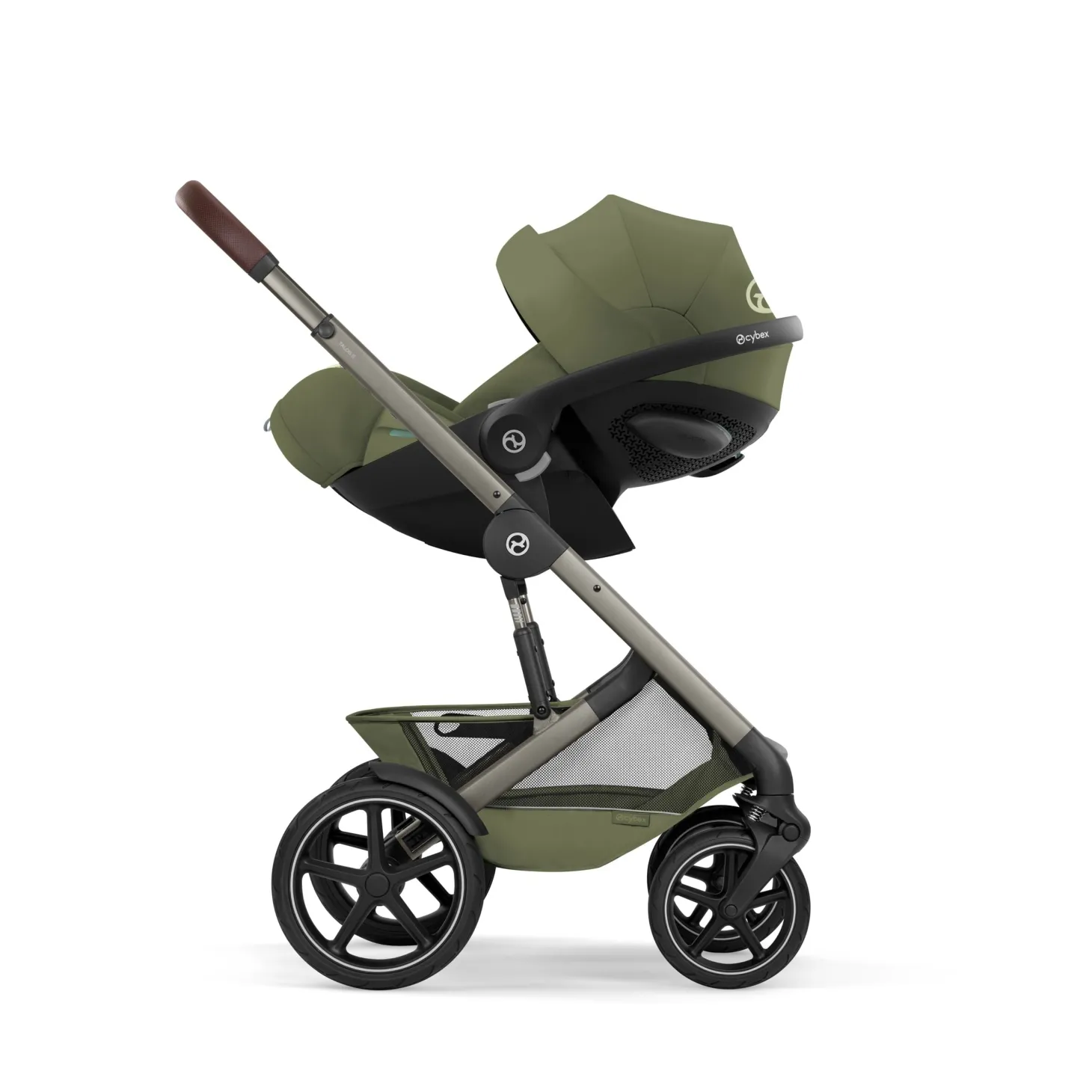 Cybex Duo poussette Talos S Lux + Nacelle pliable Châssis Taupe/Moss Green