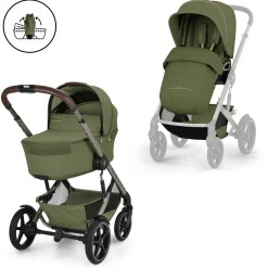Cybex Duo poussette Talos S Lux + Nacelle pliable Châssis Taupe/Moss Green