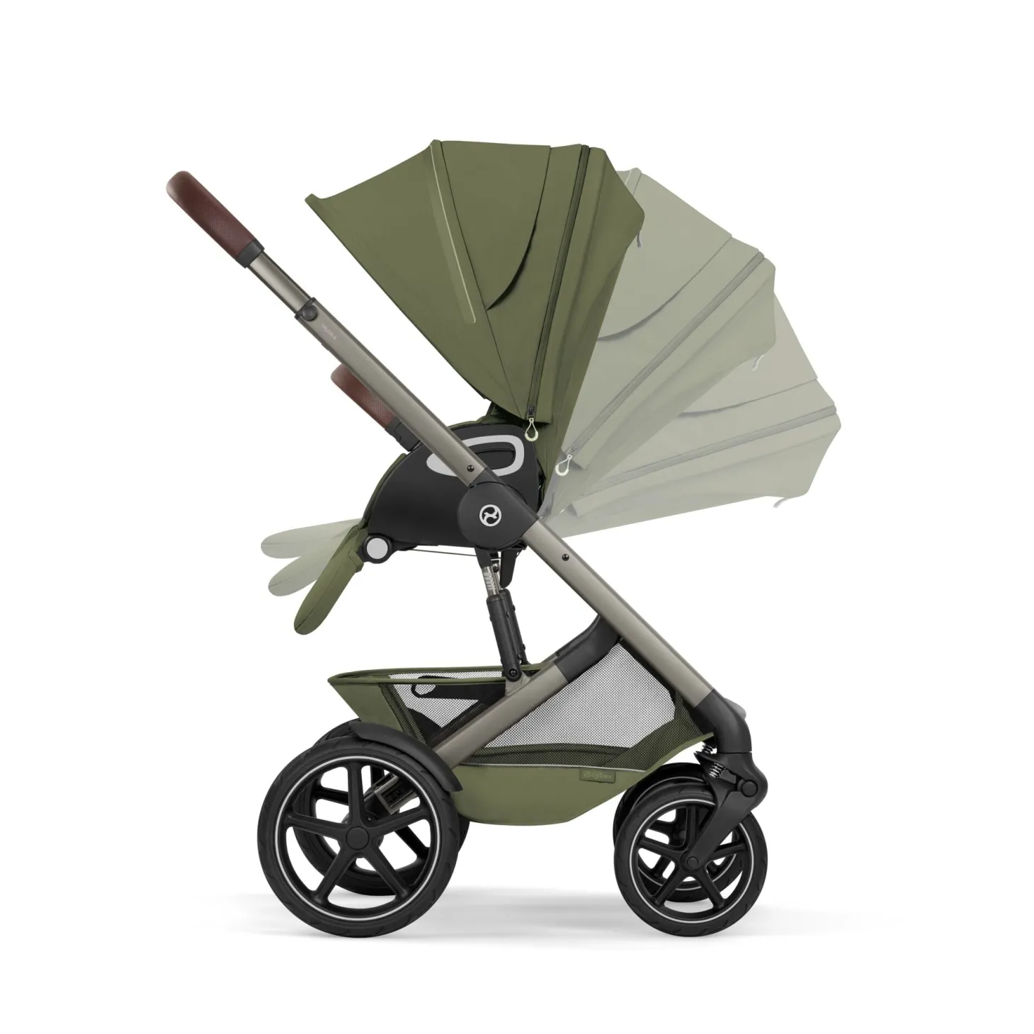 Cybex Duo poussette Talos S Lux + Nacelle pliable Châssis Taupe/Moss Green