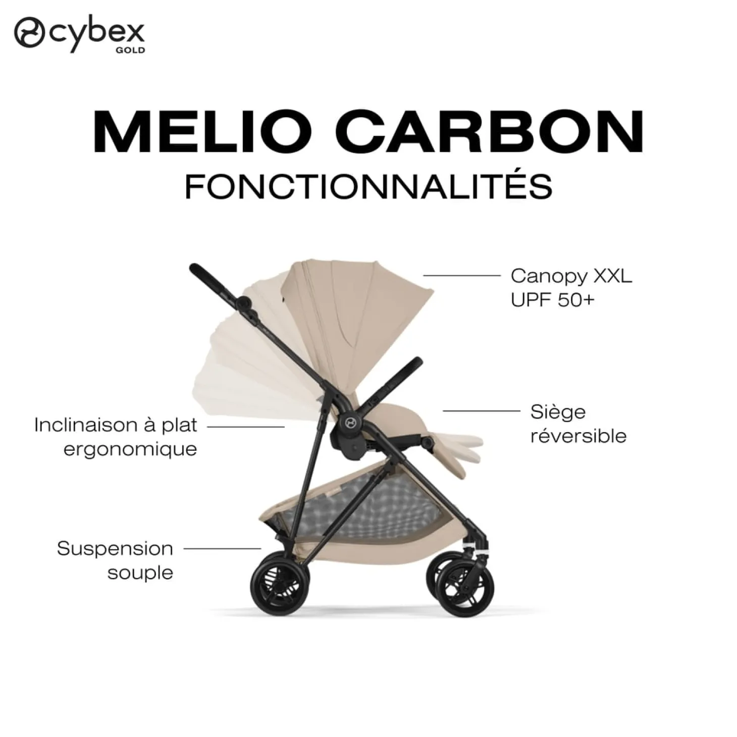 Cybex Poussette Citadine Ultra Légère Melio Carbon Almond Beige