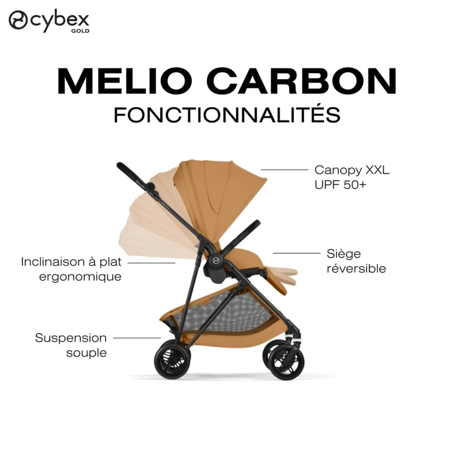 Cybex Poussette Citadine Ultra Légère Melio Carbon Cinnamon Yellow