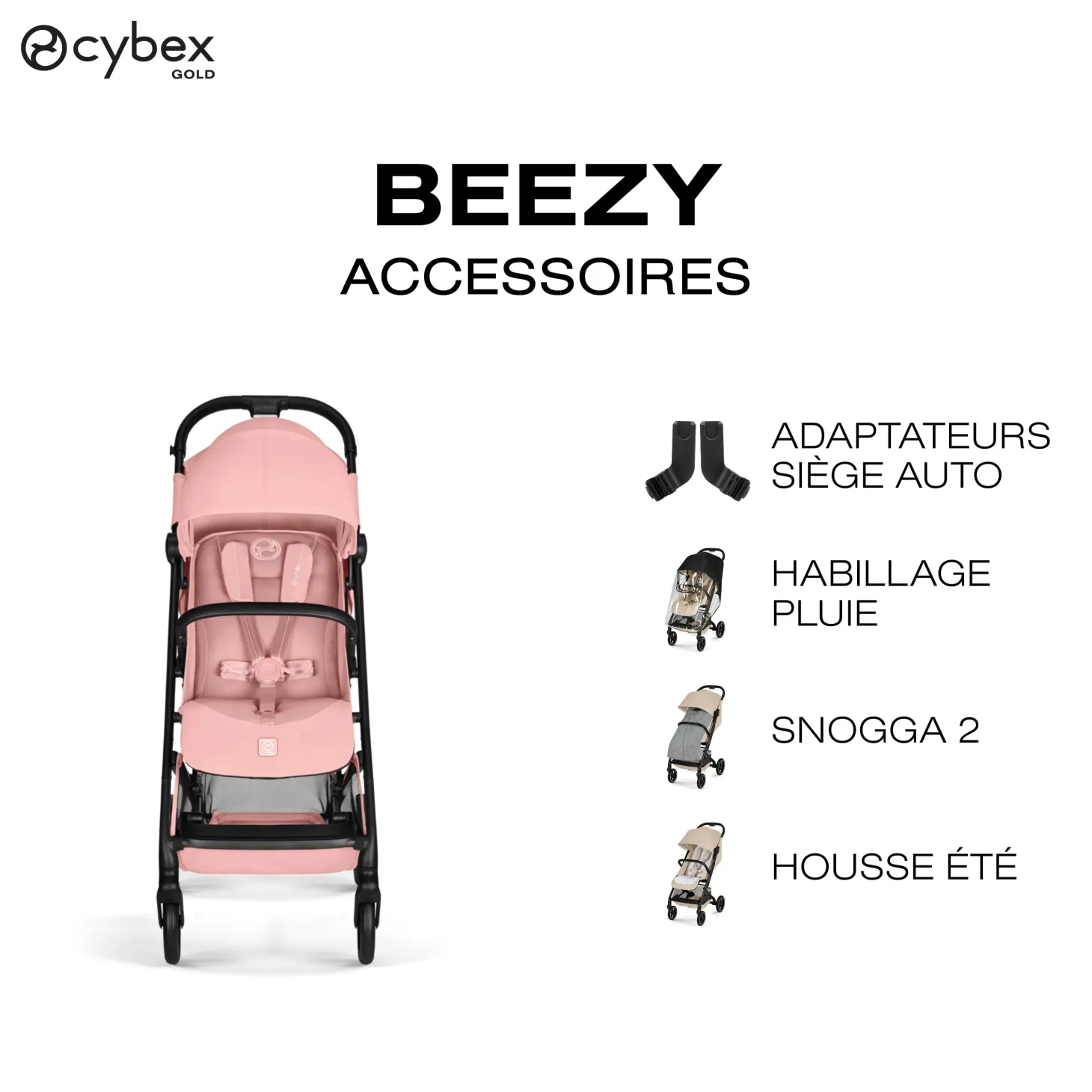 Cybex Poussette Compacte et Citadine Beezy Châssis Noir - Candy Pink