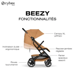 Cybex Poussette Compacte et Citadine Beezy Châssis Noir - Cinnamon Yellow