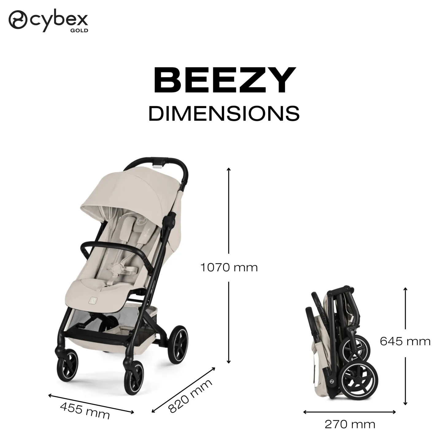 Cybex Poussette Compacte et Citadine Beezy Châssis Noir- Dune Grey