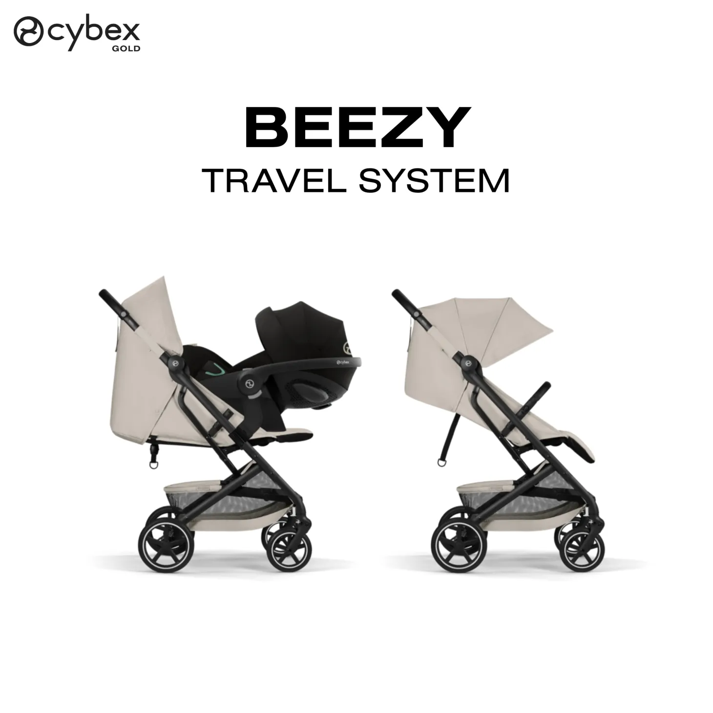 Cybex Poussette Compacte et Citadine Beezy Châssis Noir- Dune Grey