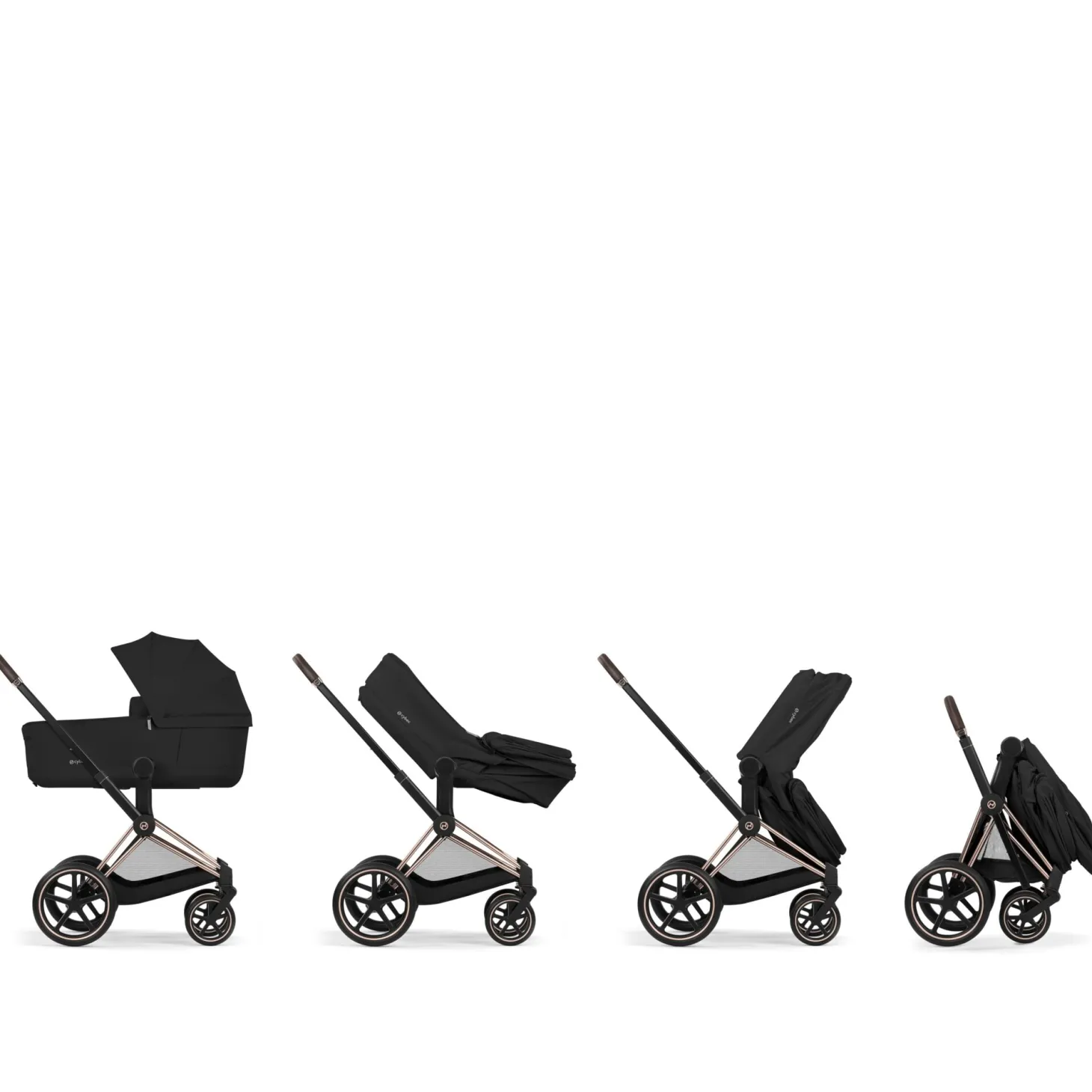 Cybex Poussette tout-terrain avec nacelle pliable Duo Priam Châssis Matt Black/ Coconut Brown
